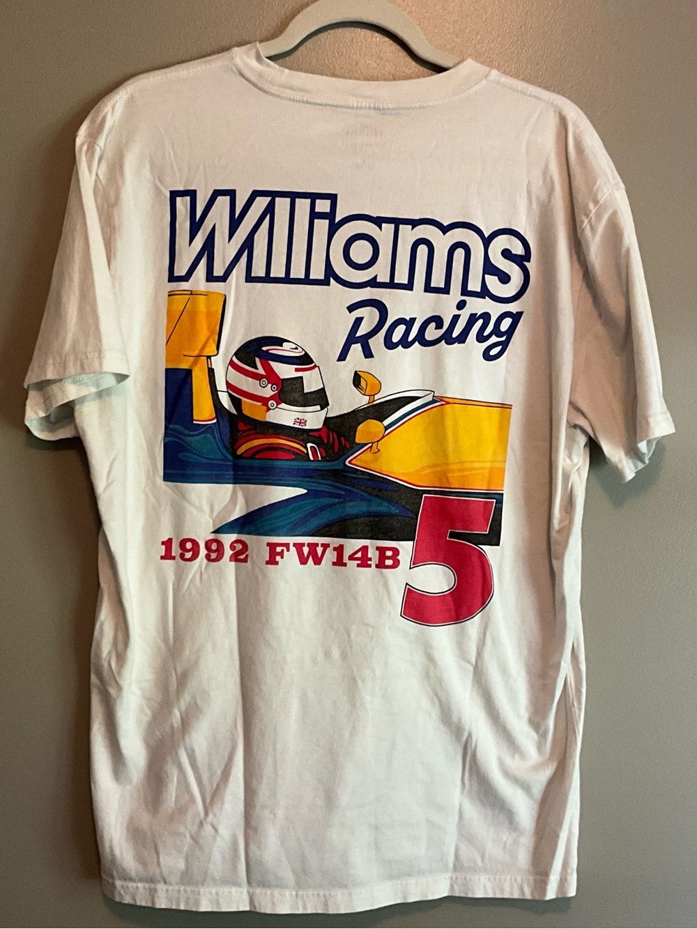 Hollister White Williams Racing Graphic Tee with Yellow & Blue Accents